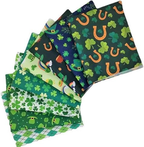 1-Pack St. Patrick's Day Themed Fabric Squares,Assorted Precut Cotton Fabric Bundles,Shamrock & Leprechaun Pattern Craft Fabric for Sewing,Patchwork,Quilting & DIY Crafts (9.84 * 7.87 Inches) in Kuwait