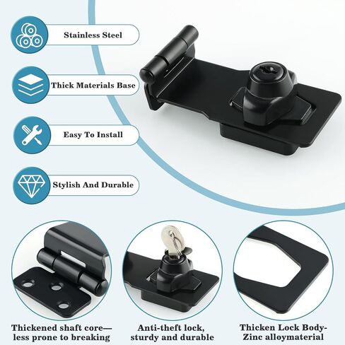 Alise Hasp Lock Right Angle 90°,Door Hinge Lock with Keys Clasp Latch Hinges Locks for Doors,2.5 Inch Black Chest Latches,without Padlock in Kuwait