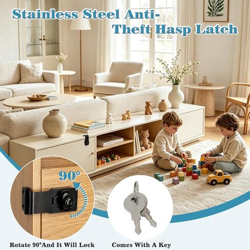 Alise Hasp Lock Right Angle 90°,Door Hinge Lock with Keys Clasp Latch Hinges Locks for Doors,2.5 Inch Black Chest Latches,without Padlock in Kuwait