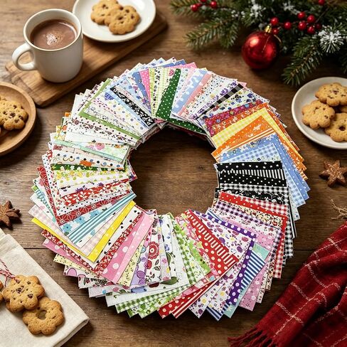 100Pcs Print Fabric Strips,Multicolor Precut Fabric Scraps,Floral & Geometric Fat Quarters Bundle for Sewing,Quilting,Patchwork & DIY Crafts in Kuwait