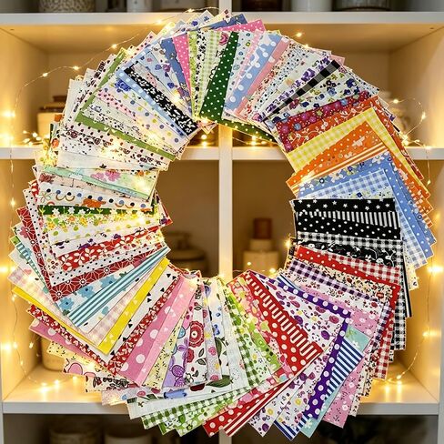 100Pcs Print Fabric Strips,Multicolor Precut Fabric Scraps,Floral & Geometric Fat Quarters Bundle for Sewing,Quilting,Patchwork & DIY Crafts in Kuwait