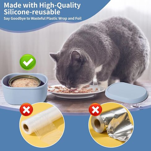 SLSON 4Pack Silicone Storage Container for 3oz Cat Canned Food Cans,Airtight Cat Food Sealer with Cover Lids Reusable Sealing Box for 2.56''/65mm Can Keep Food Fresh in Fridge in Kuwait