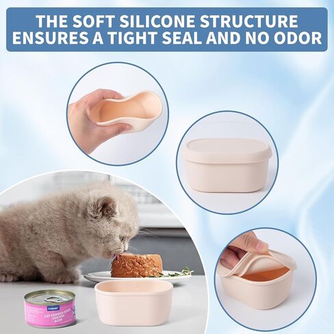 SLSON 4Pack Silicone Storage Container for 3oz Cat Canned Food Cans,Airtight Cat Food Sealer with Cover Lids Reusable Sealing Box for 2.56''/65mm Can Keep Food Fresh in Fridge in Kuwait