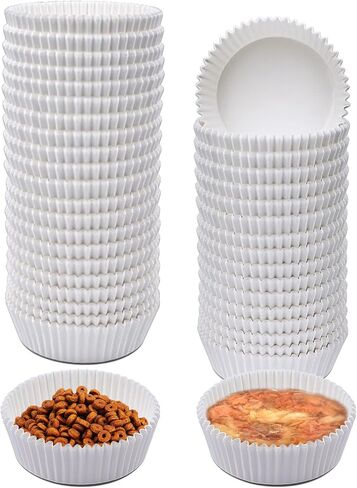 200 Pcs Bulk Disposable Cat Bowls Liner, Cat Food Bowls Liners, Small Paper Liners for Small Dogs Cats Dish Bowl (White) in Kuwait