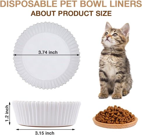 200 Pcs Bulk Disposable Cat Bowls Liner, Cat Food Bowls Liners, Small Paper Liners for Small Dogs Cats Dish Bowl (White) in Kuwait