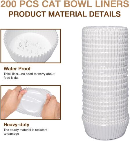 200 Pcs Bulk Disposable Cat Bowls Liner, Cat Food Bowls Liners, Small Paper Liners for Small Dogs Cats Dish Bowl (White) in Kuwait