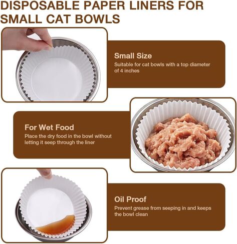 200 Pcs Bulk Disposable Cat Bowls Liner, Cat Food Bowls Liners, Small Paper Liners for Small Dogs Cats Dish Bowl (White) in Kuwait
