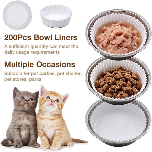 200 Pcs Bulk Disposable Cat Bowls Liner, Cat Food Bowls Liners, Small Paper Liners for Small Dogs Cats Dish Bowl (White) in Kuwait