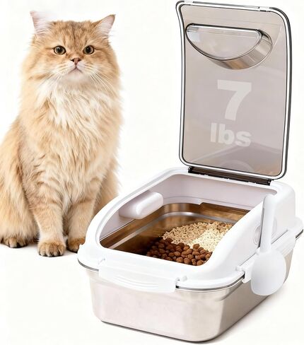 304 Stainless Steel Dog Food Storage Container with Lid for Cat Bird Pet Dry Food Treats, Mouse Proof Small Storage Bin Fits Up To 7 Lbs, Coming With Scoop in Kuwait