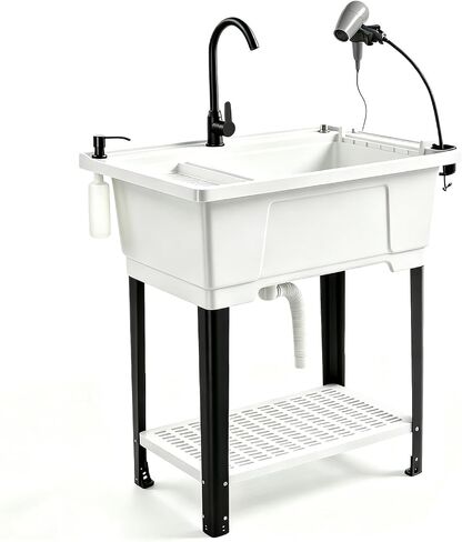 ROVSUN 25-Gallon Freestanding Pet Washing Station Utility Sink, White in Kuwait