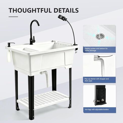 ROVSUN 25-Gallon Freestanding Pet Washing Station Utility Sink, White in Kuwait