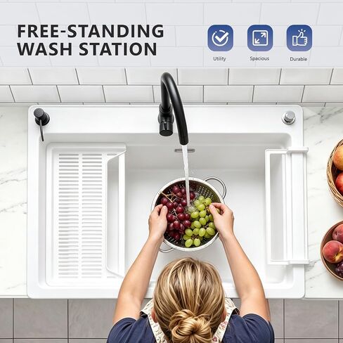 ROVSUN 25-Gallon Freestanding Pet Washing Station Utility Sink, White in Kuwait