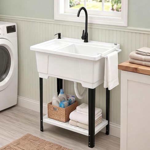 ROVSUN 25-Gallon Freestanding Pet Washing Station Utility Sink, White in Kuwait