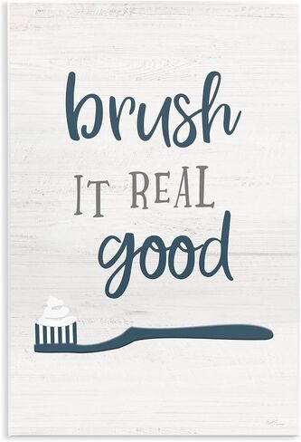 Stupell Industries Brush It Real Good Phrase Dental Hygiene Humor، من تصميم ناتالي كاربنتيري، لوحة حائط، 13 × 19، أزرق in Kuwait