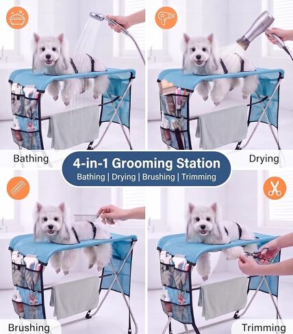 8-Hole Pet Grooming Bath Stand for Small Medium Dogs Cats, Foldable Frame in Kuwait