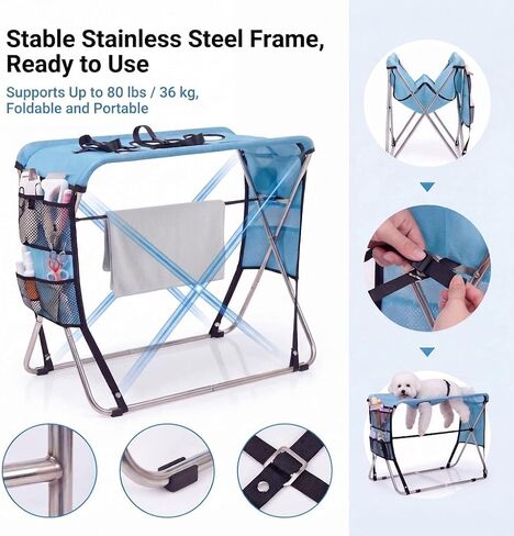 8-Hole Pet Grooming Bath Stand for Small Medium Dogs Cats, Foldable Frame in Kuwait