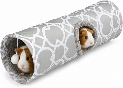 Plush Inside Stright Shape Small Animals Tube Tunnel with Interactive Ball for Guinea Pig, Hamster, Chinchilla, Hedgehog Hiding and Resting, Geometric Grey in Kuwait