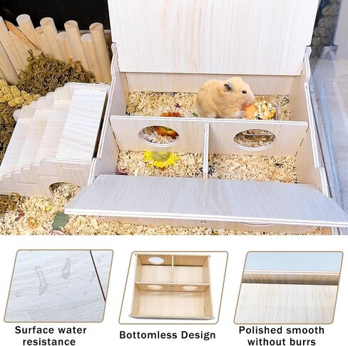 Wooden Hamster Hideout Tunnel Multi-Chamber House Dwarf Hamster Hiding Hut Maze Platform Habitats Exploring Toys for Gerbil Rat Mice in Saudi Arabia