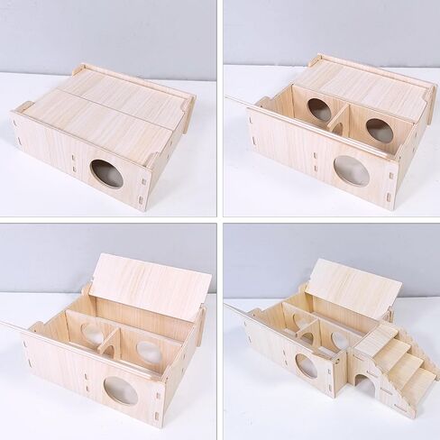 Wooden Hamster Hideout Tunnel Multi-Chamber House Dwarf Hamster Hiding Hut Maze Platform Habitats Exploring Toys for Gerbil Rat Mice in Saudi Arabia