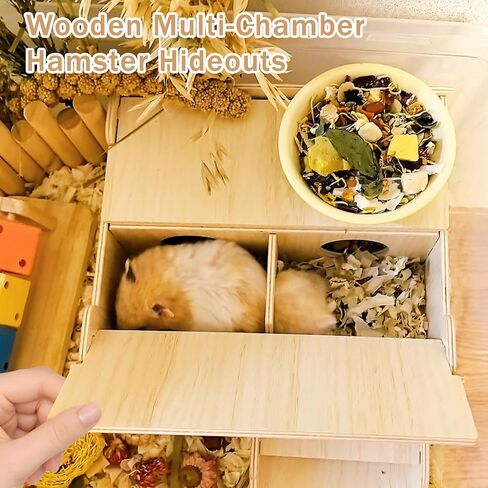 Wooden Hamster Hideout Tunnel Multi-Chamber House Dwarf Hamster Hiding Hut Maze Platform Habitats Exploring Toys for Gerbil Rat Mice in Saudi Arabia
