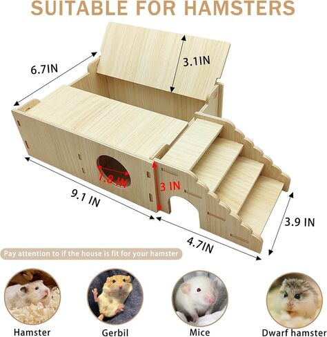 Wooden Hamster Hideout Tunnel Multi-Chamber House Dwarf Hamster Hiding Hut Maze Platform Habitats Exploring Toys for Gerbil Rat Mice in Saudi Arabia