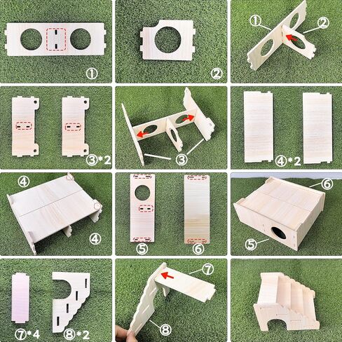 Wooden Hamster Hideout Tunnel Multi-Chamber House Dwarf Hamster Hiding Hut Maze Platform Habitats Exploring Toys for Gerbil Rat Mice in Saudi Arabia