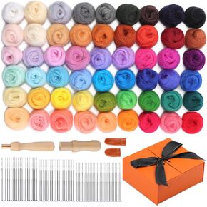 Mayboos 74 Pcs Needles Wool Felting Needles 54 Colors Fiber Wool Yarn with 3 Sizes Felting Needles for Beginner Professional in Saudi Arabia