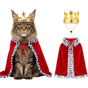 Cat Halloween Costumes Pet King Costume Red Cloak Golden Crown Set in Kuwait