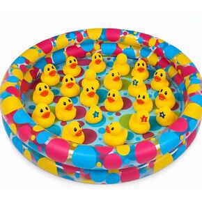 Inflatable Duck Matching Pool Game, Colorful Polka Dot Design, 36 x 6 Inch Swimming Pool with 20 Rubber Duckies, Kids Water Play Set in Kuwait