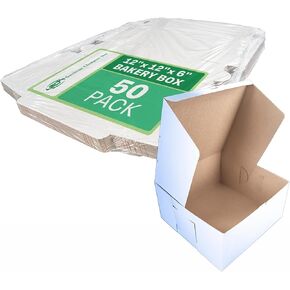 Southern Champion Tray 0989 Premium Clay-Coated Kraft Paperboard White Non-Window Lock Corner Bakery Box, 12" Length x 12" Width x 6" Height, White (Case of 50) in Kuwait