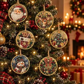 6PCS Wooden Christmas Ornaments DIY Pearl Diamond Art Kits in Kuwait