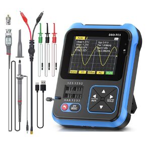 طقم راسم الذبذبات الرقمي الصغير المحمول Mivofun 138Pro، معدل عينات مرتفع 2.5 مللي ثانية/ثانية، عرض النطاق الترددي 200 كيلو هرتز، راسمات ذبذبات جيب بشاشة LCD 2.4 بوصة مع مسبار 10X in Kuwait