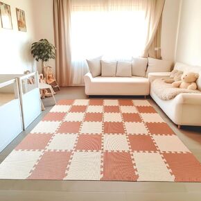 TCBunny Kids Soft EVA Foam Jigsaw Puzzle Play Mat, 36 Interlocking Tiles and Edges Baby Play Mat, for Kids Gym, Nursery, Playroom, Pet Mat, Total Floor Coverage 32 Sq Ft, Pink/Peach in Saudi Arabia