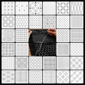 32 Pcs Sashiko Stencil Kit, 5.1 x 5.1 Inch Plastic Geometric Pattern Templates for Sewing Hand Quilting and Embroidery Crafts in Kuwait