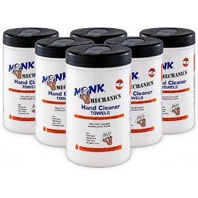Monk Wipes - 45072 Monk Mechanics Heavy Duty Wipes, Large Shop and Mechanic Wipes, Multi-Purpose Surface and Hand Cleaning, 6 Canisters of 72 Count, Perfect for Removing or Cleaning Paint, Oil, Grease, Grime and more in Saudi Arabia