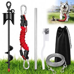 Dog Tie Out Stake with Lock-Cap Kit,Heavy Duty Dog Stakes for Outside/Yard/Camping with Shock Absorbing Bungee Tether,360°Swivel Rust Proof Ground Anchor for Dog Cable,Chain in Kuwait