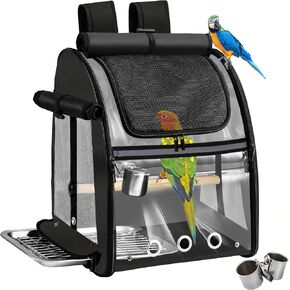Sanmoncare Bird Carrier Backpack with Stainless Steel Mesh, Parrot Travel Cage with Stand, Easy to Clean, Portable Conures Travel Bag, Pet Breathable Travel Cage in Kuwait