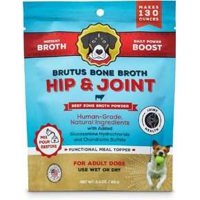 Brutus Broth Dog Food Topper - Instant Bone Broth Powder for Adult Dogs - Supports Hip and Joint Function - Human-Grade Quality, Serve Dry or Wet - Beef Flavor, 3.5 oz (Pack of 1) in Kuwait