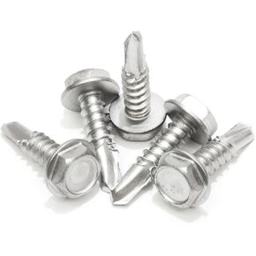 Bolt Dropper #8 x 3/4 Inch Stainless Steel TEK Screws - Pack of 100 Self Drilling Screws - Corrosion-Resistant External Hex Washer Head Screws for Wood, Metal, Wet Environments, and Outdoor Projects in Saudi Arabia