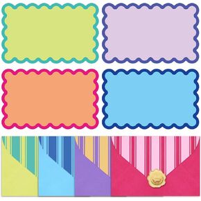 Whaline 60Pcs Flat Blank Notes with Envelopes Scalloped Stationery Set 4 Colors Non Folding Double-Sided Note Cards Blank Index Cards for Baby Shower Birthday Wedding, 5.6 x 3.5 Inch in Kuwait