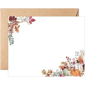 Whaline 24Pcs Fall Flat Blank Notes with Envelopes Boho Pumpkin Leaves Blank Index Card Non Folding Note Cards for Autumn Thanksgiving Wedding Birthday, 5.5 x 4.3 Inch in Kuwait