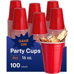 Red Disposable Plastic Cups [16 oz - 100 Pack] Fun & Durable Party Cups for Drinking & Playing - Bulk Case of 100 Cups, By Stack Man in Saudi Arabia