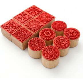 12Pcs Rubber Stamps Set Wooden Floral Pattern Decorative Embossing Stamper for Card Making, Scrapbooking Ink Stamping and Clay Pottery Crafting Supplies, DIY Arts, Journals in Saudi Arabia