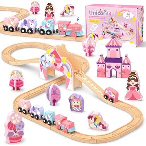Electric Wooden Train Set, Unicorn 105-Piece Deluxe Castle Playset for Kids in Kuwait