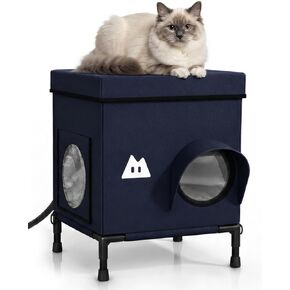 Weatherproof Heated Cat House for Cats, Blue, 14.75"x26.55"x20.5" in Kuwait