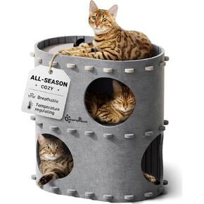 DownyPaws Cat House for Indoor Cats, Peekaboo Cat Bed Cave, Cream in Kuwait