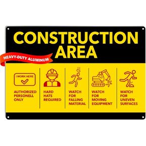 Construction Area Sign 18" X 12" Yellow Painted Heavy Duty Aluminum with Post Safety Instructions for Workers on Construction Site, Authorized Personnel Only Sign in Saudi Arabia