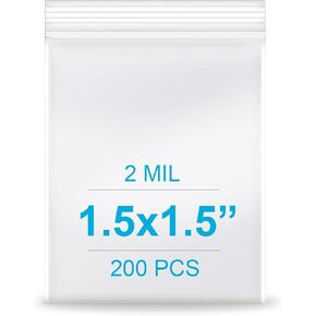 1.5''x 1.5'', (Pack of 200) 2 mil Thick Clear Plastic Reclosable Zip Poly Bags with Resealable Lock Seal Zipper for Photo, Jewelry, Bakery, Treats, Travel, Storage, Packaging & Shipping in Saudi Arabia