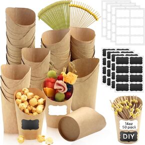50 Sets 12 oz Charcuterie Cups with Sticks 210 PCS Individual Disposable Charcuterie Cups with Cocktail Picks Kraft Paper French Fry Brown Paper Appetizer Cup for French Fry in Kuwait
