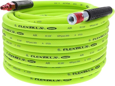 Flexzilla Air Hose with ColorConnex Industrial Type D Coupler and Plug, 3/8 in. x 100 ft., Heavy Duty, Lightweight, Hybrid, ZillaGreen - HFZ38100YW2-D in Kuwait